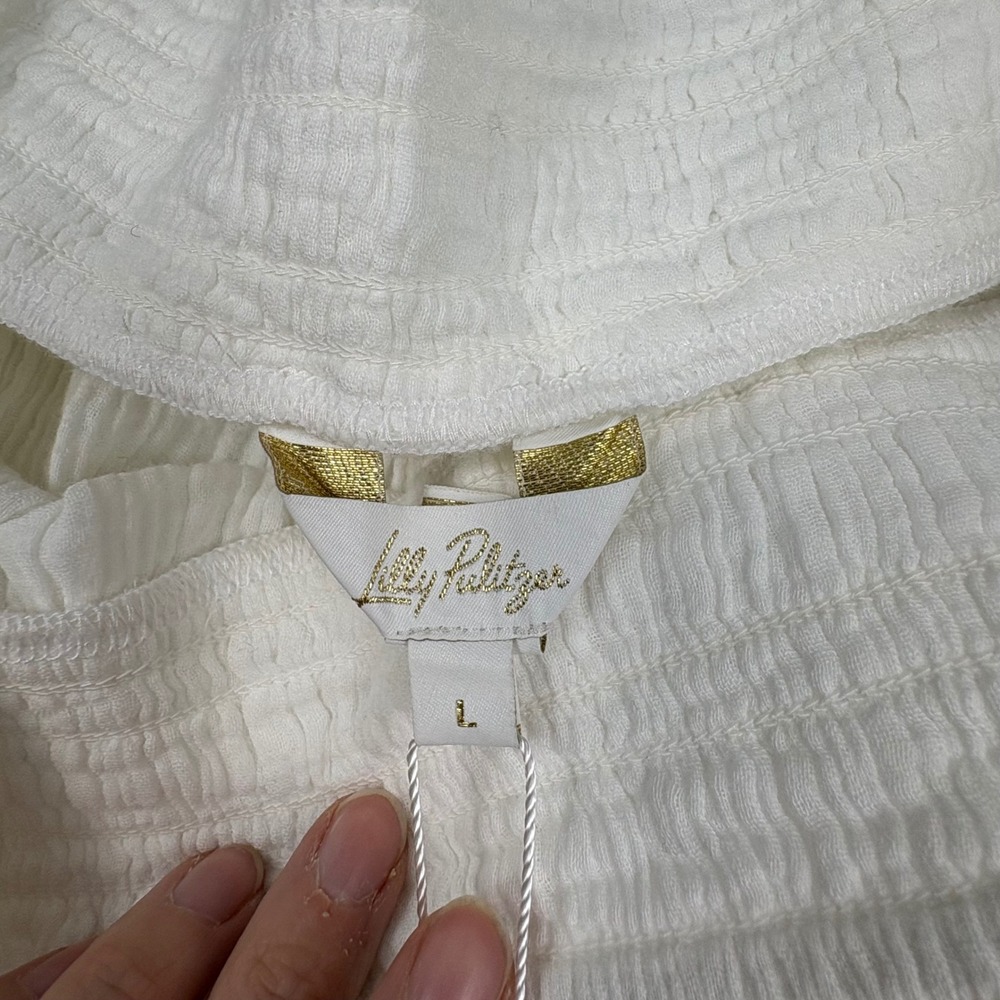 Lilly Pulitzer Enzo Pant Coverup Resort White Cotton Gauze Wide Leg Smocked L - Picture 4 of 11